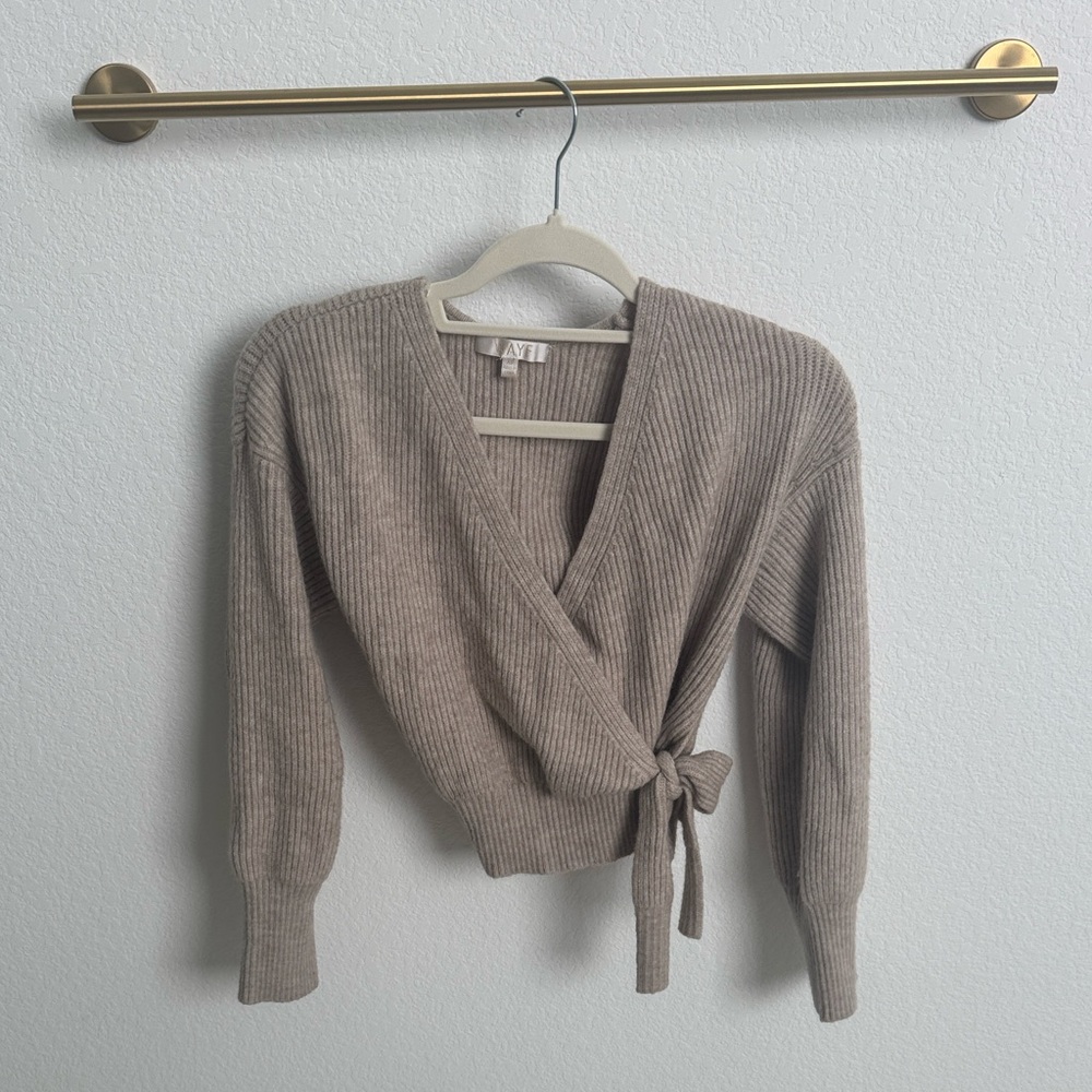 Wayf Taupe V-Neck Wrap Sweater